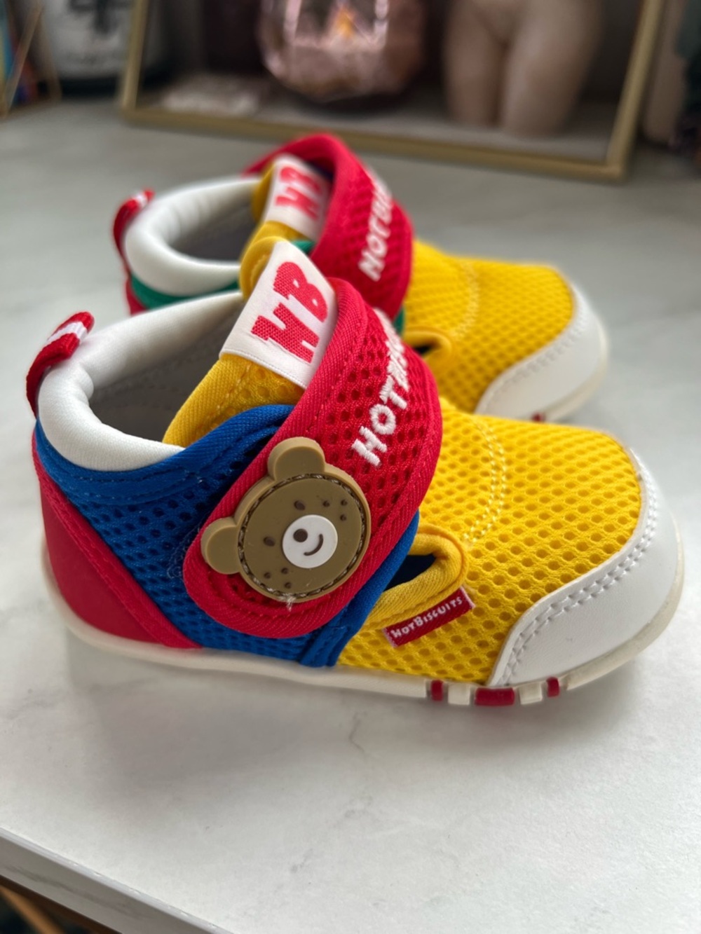 Colorblock Bear Strap Baby Shoes in Yellow/Red/Blue